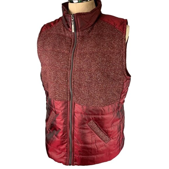 Large Casual Identity Women's Full Zip Burgundy Metallic Lightweight Puffer Vest - Picture 4 of 9